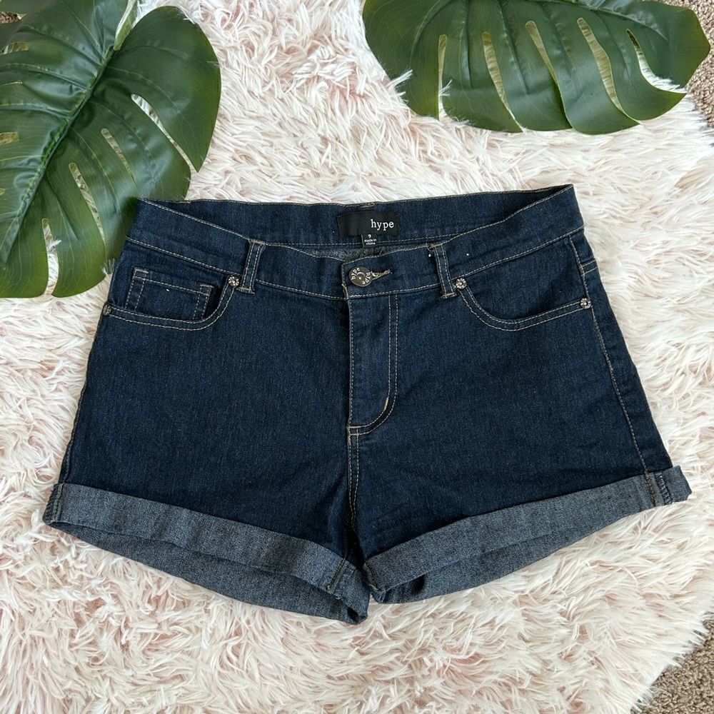 Hype Dark Wash Roll Cuff Blue jean Shorts Sz‎ 9 Festival Summer Vacation